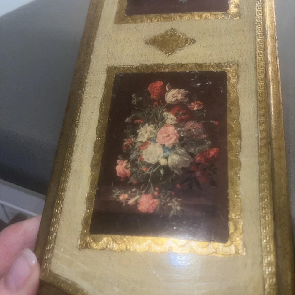 2-VTG Italian Florentine Wood Plaque Gold Red Ornate Wall Art Decoupage Cottage